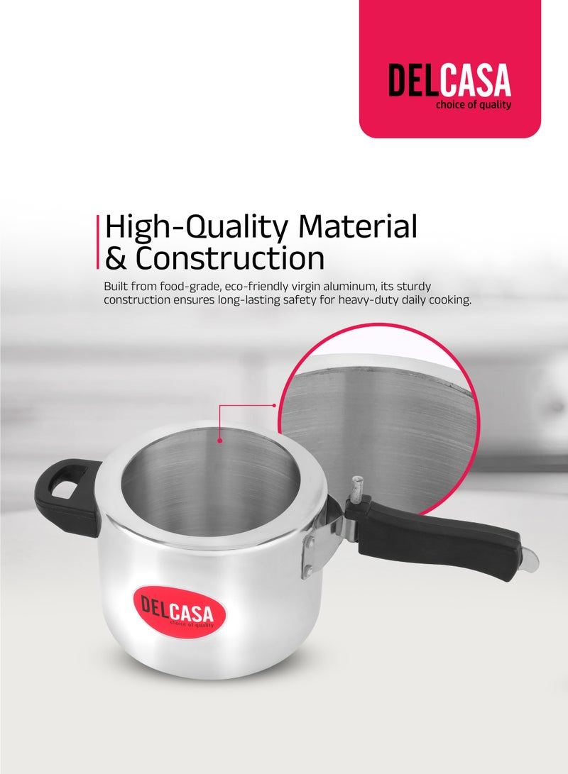 DELCASA 3 L Aluminum Pressure Cooker- Equipped with Whistling and Safety Valve and Inner Lid, Durable Construction with Firm and Comfortable Bakelite Handles - Image 3